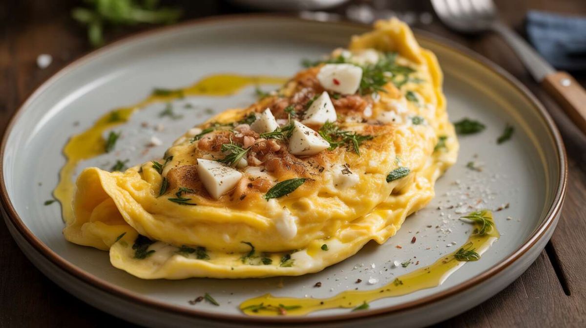 Omelette printanière au fromage frais ail et fines herbes
