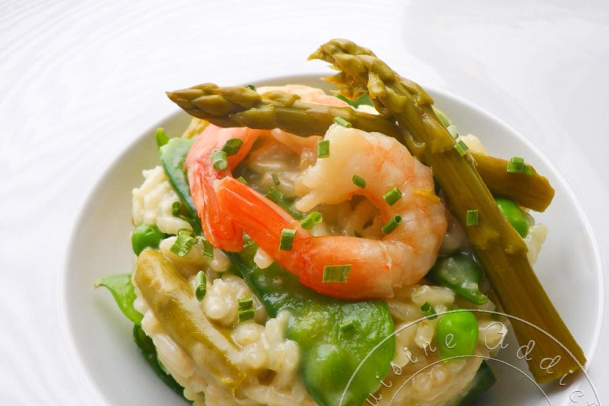 Risotto vert et scampi