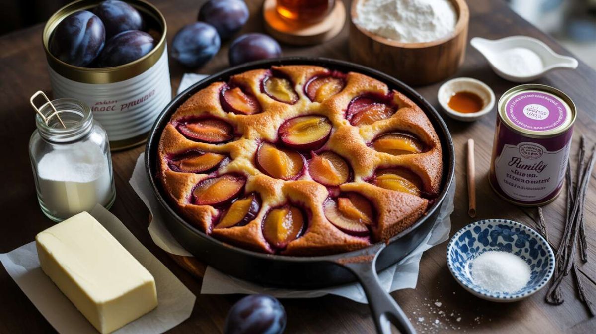 un gâteau aux prunes réalisable en un clin d'œil à la poêle