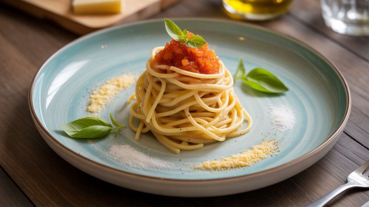 Spaghettis complets légers au caviar de tomate