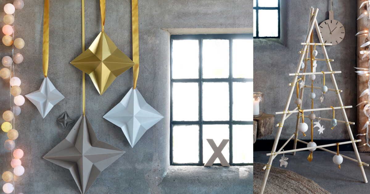 Une déco de Noël pastel en papier gris et or